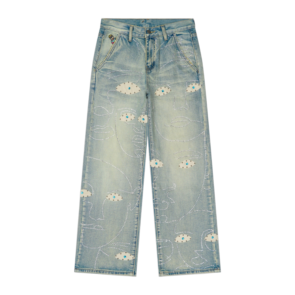 Studded Face Jeans-Blue