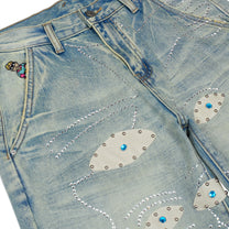 Studded Face Jeans-Blue