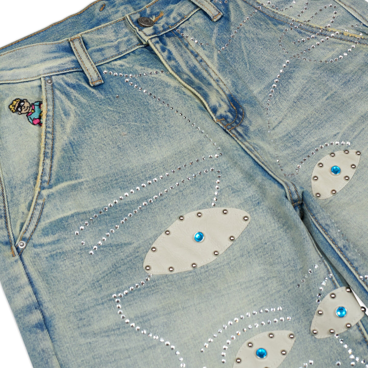 Studded Face Jeans-Blue