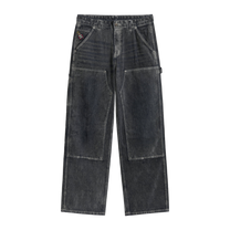 Eye Badge Washed Double Knee Flocked Pant Washed Gray