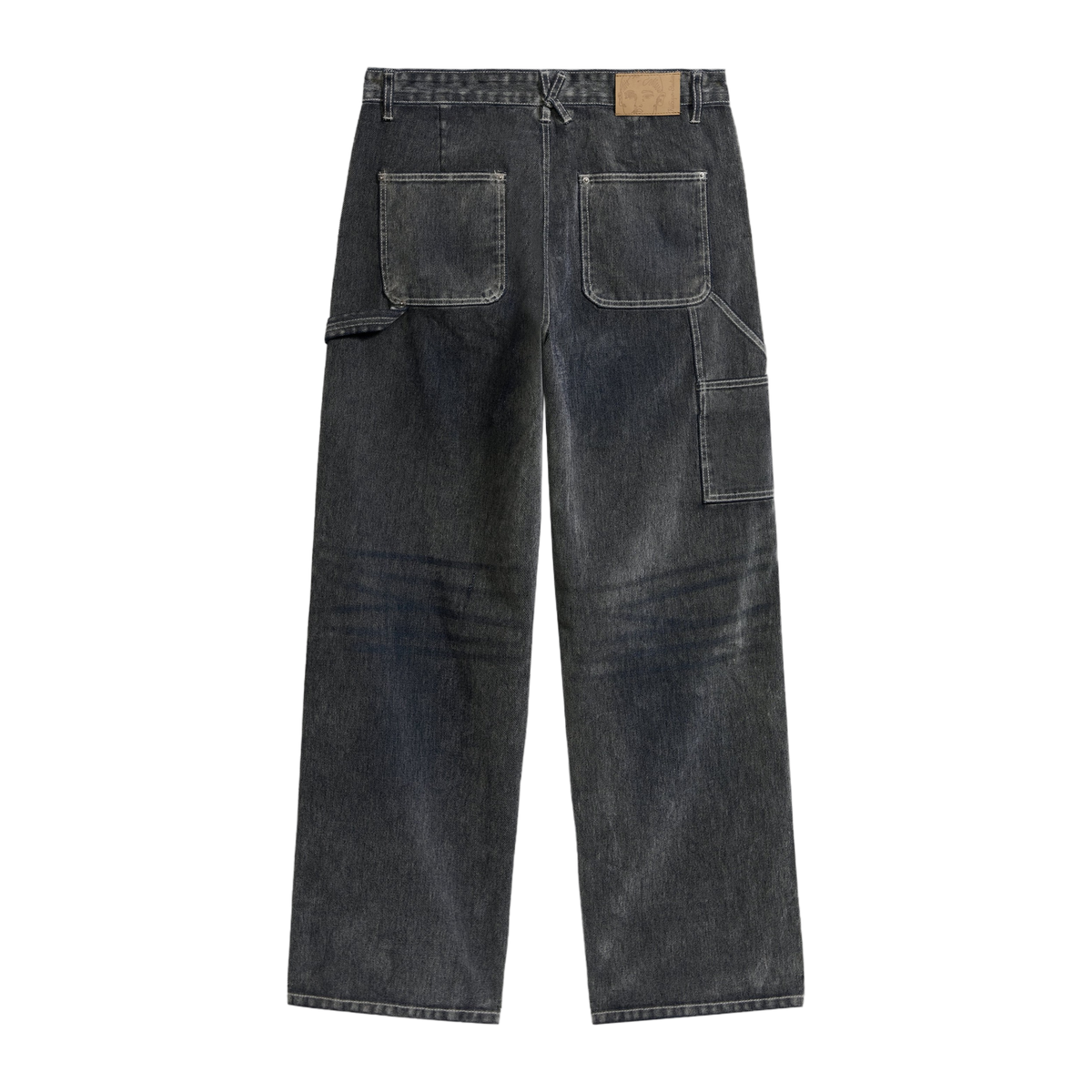 Eye Badge Washed Double Knee Flocked Pant Washed Gray