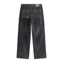 Eye Badge Washed Double Knee Flocked Pant Washed Gray