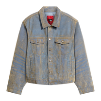 Face Floral Flocked Denim Jacket Brown / Blue