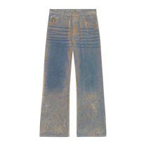 Face Floral Flocked Denim Jean Brown / Blue