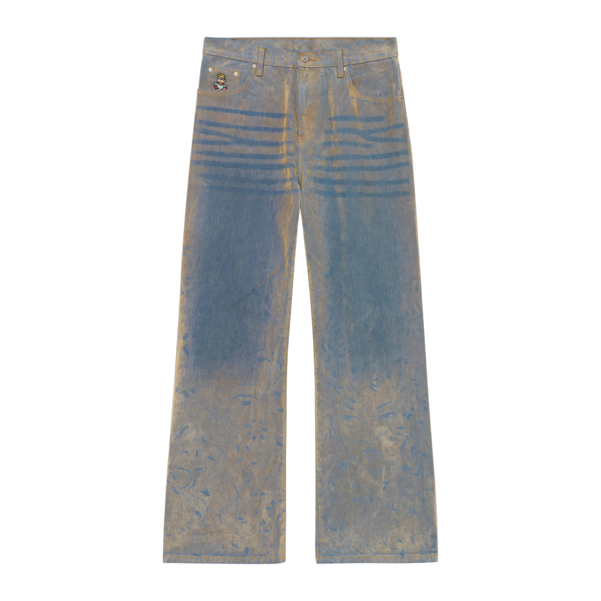 Face Floral Flocked Denim Jean Brown / Blue