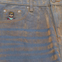 Face Floral Flocked Denim Jean Brown / Blue
