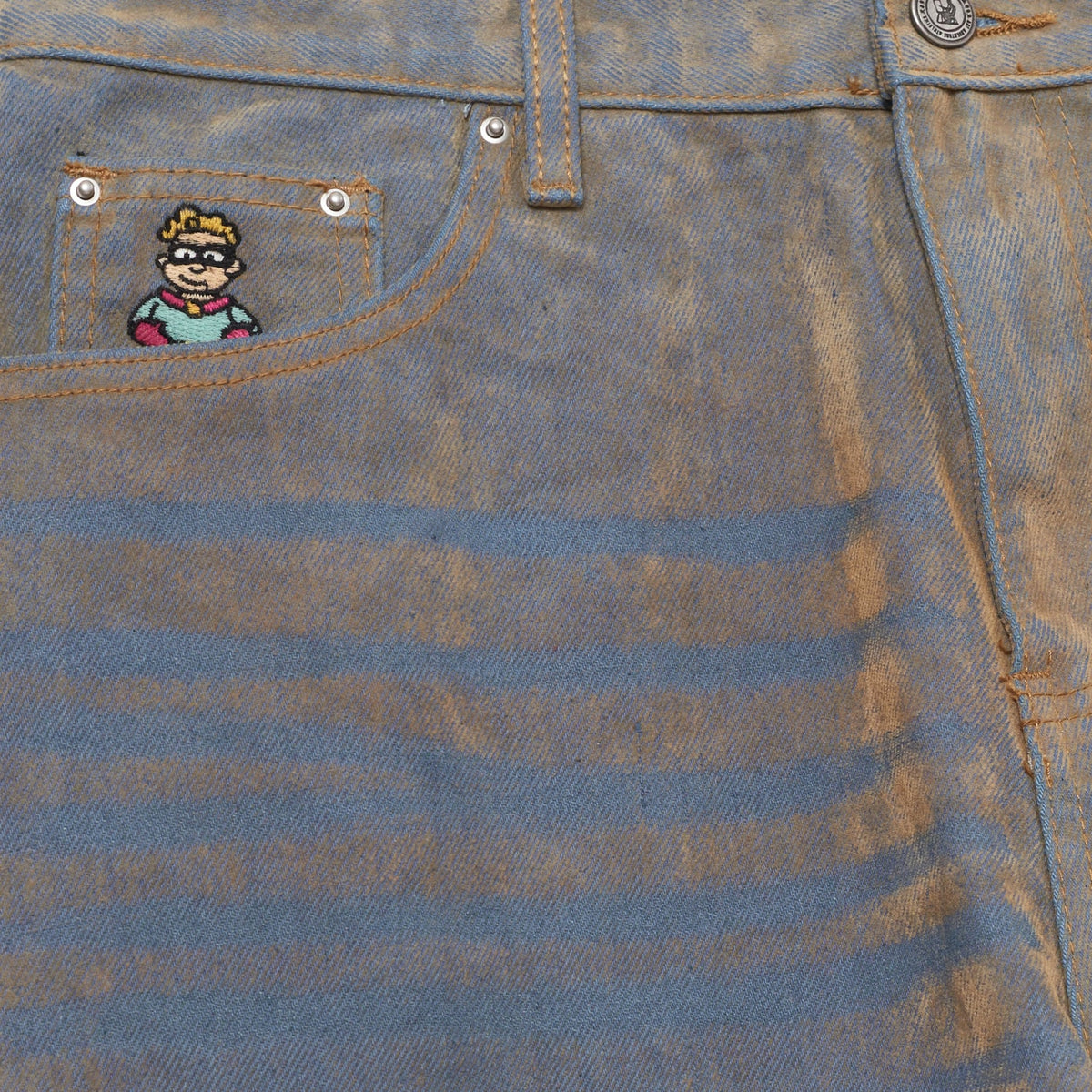 Face Floral Flocked Denim Jean Brown / Blue