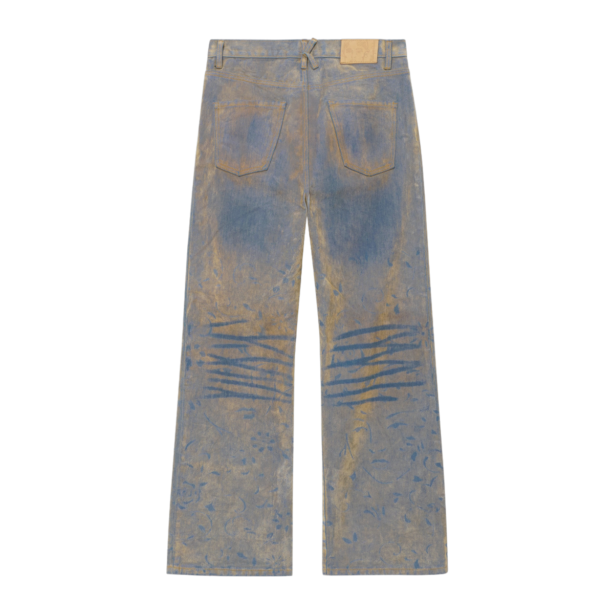 Face Floral Flocked Denim Jean Brown / Blue