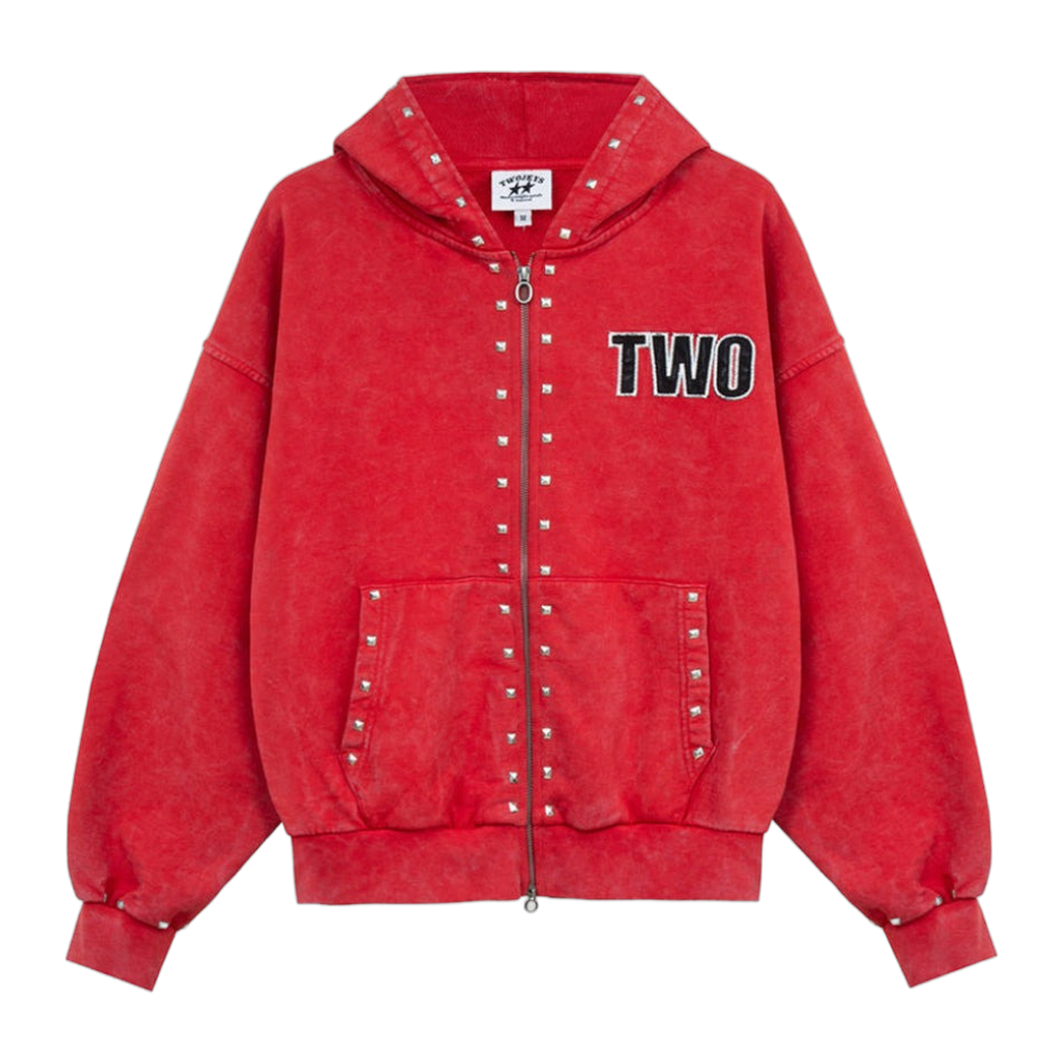 Studded Zipper Red
