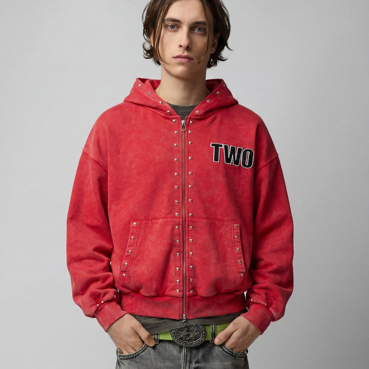 Studded Zipper Red