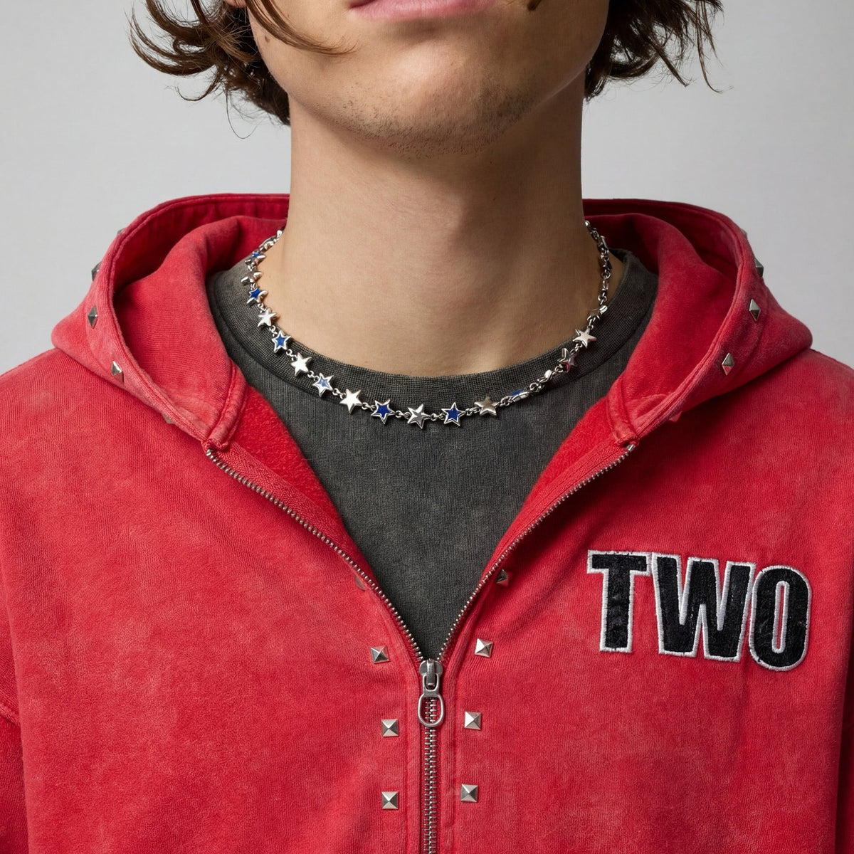 Studded Zipper Red