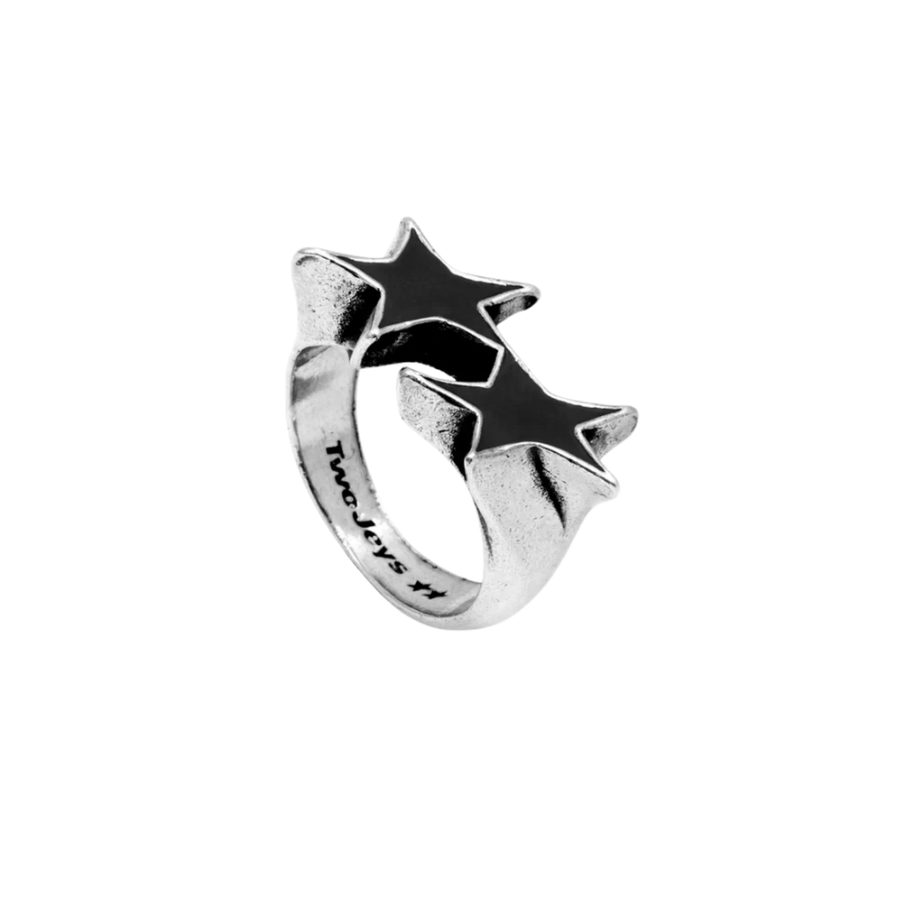 Icon Black Enameled Single Ring Silver