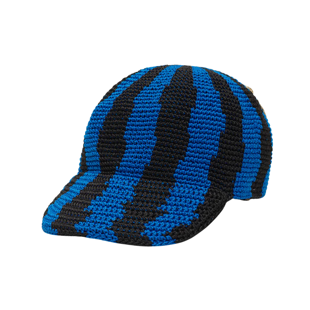 Striped Crochet Cap Blue