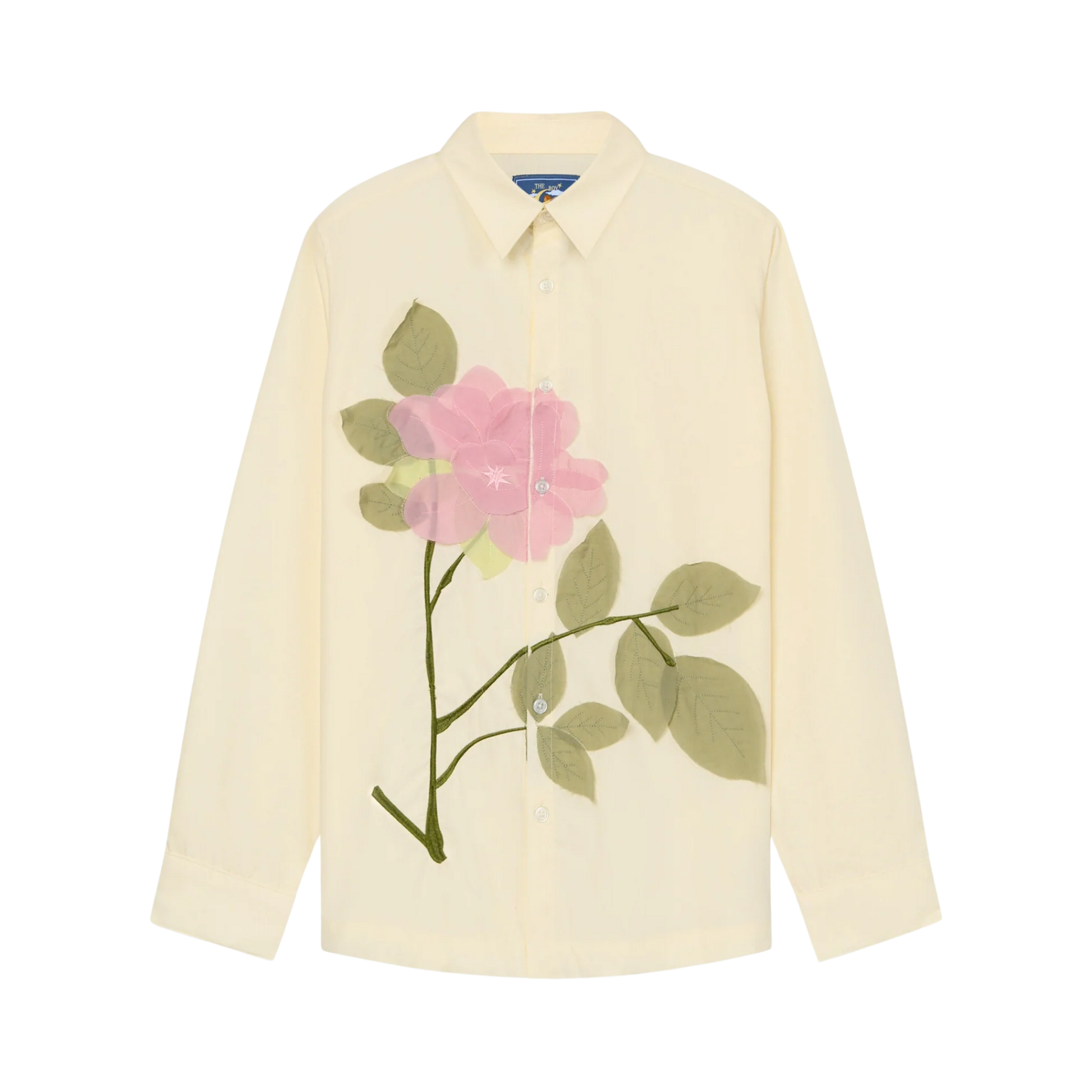 Flower Applique Button Up Shirt White