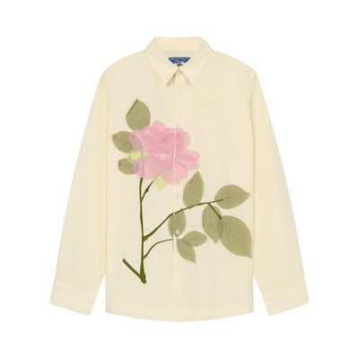 Flower Applique Button Up Shirt White