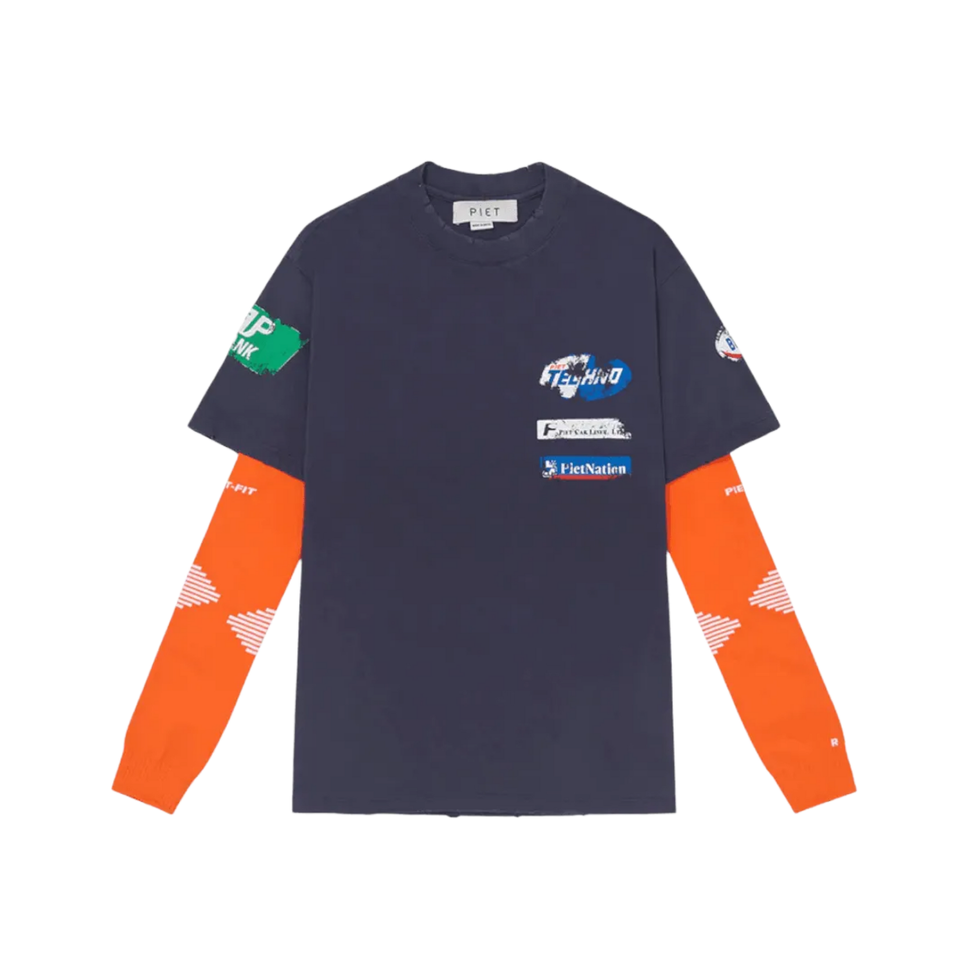 Piet F.C. Knitted Sleeve T-shirt - Navy/Orange