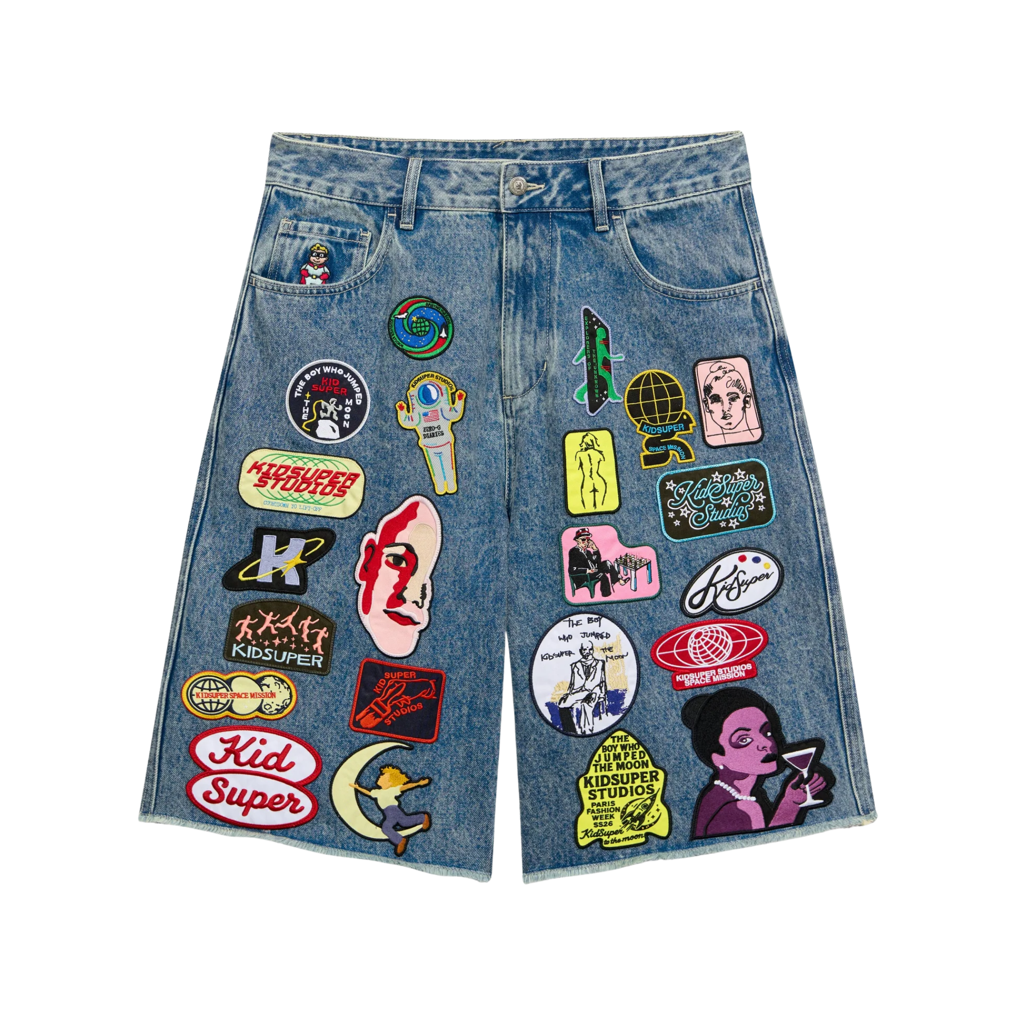Patches Denim Long Short Dark Blue
