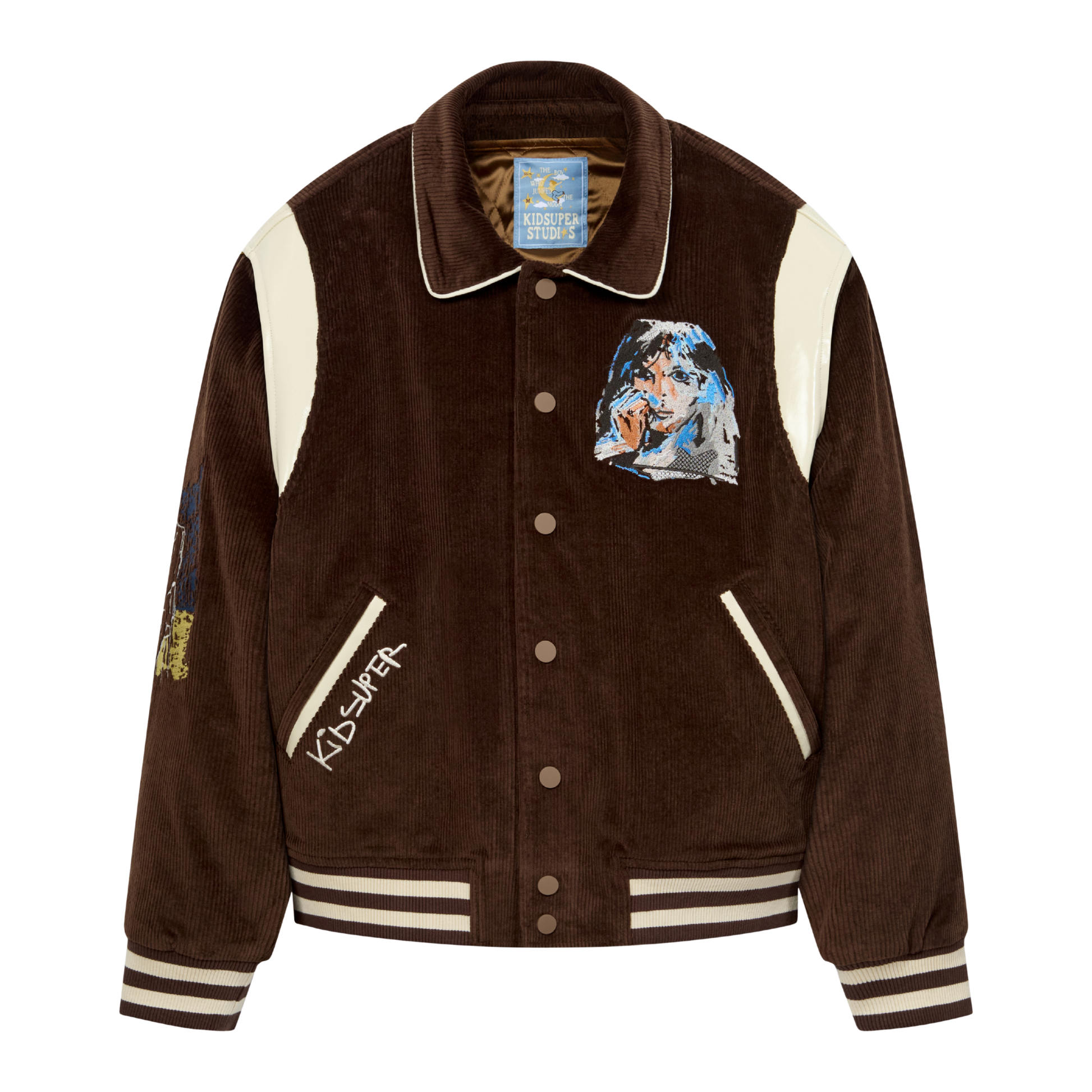 Washed Corduroy Embroidered Faces Jacket