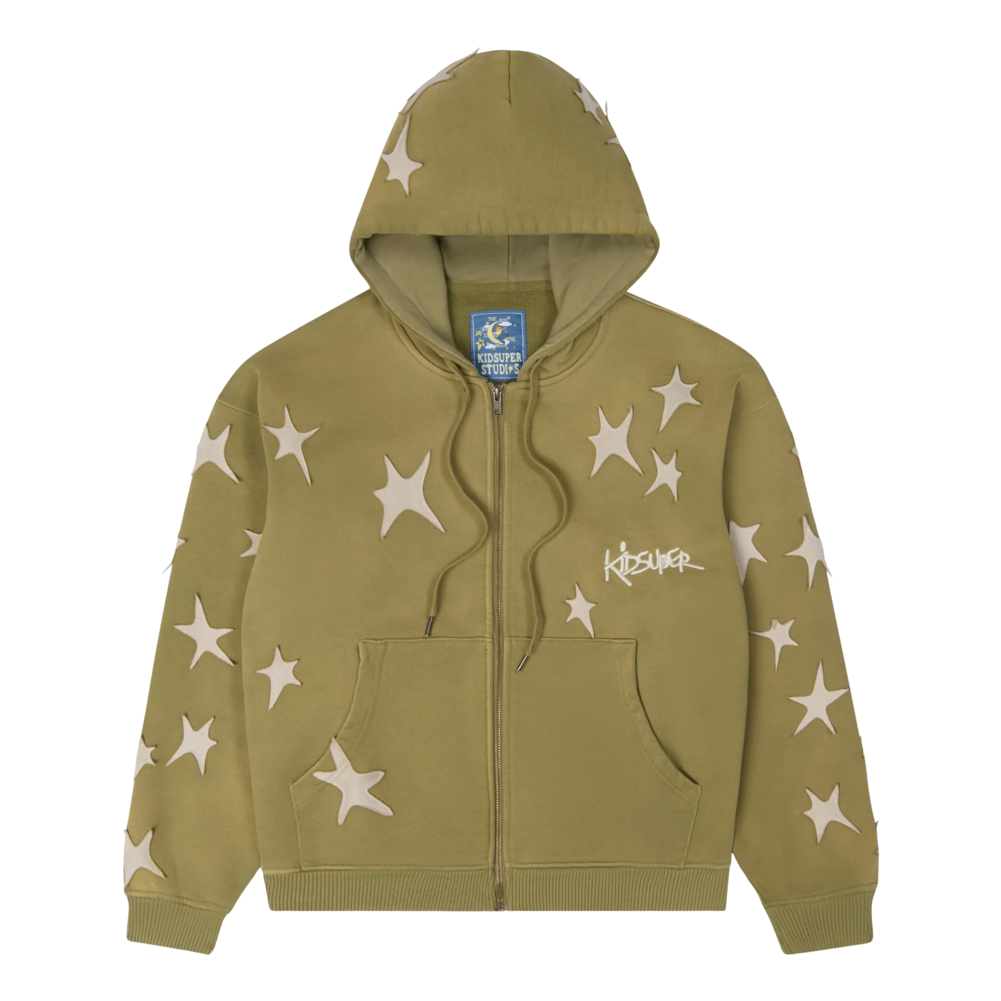 Stars patchwork washed hoodie-green