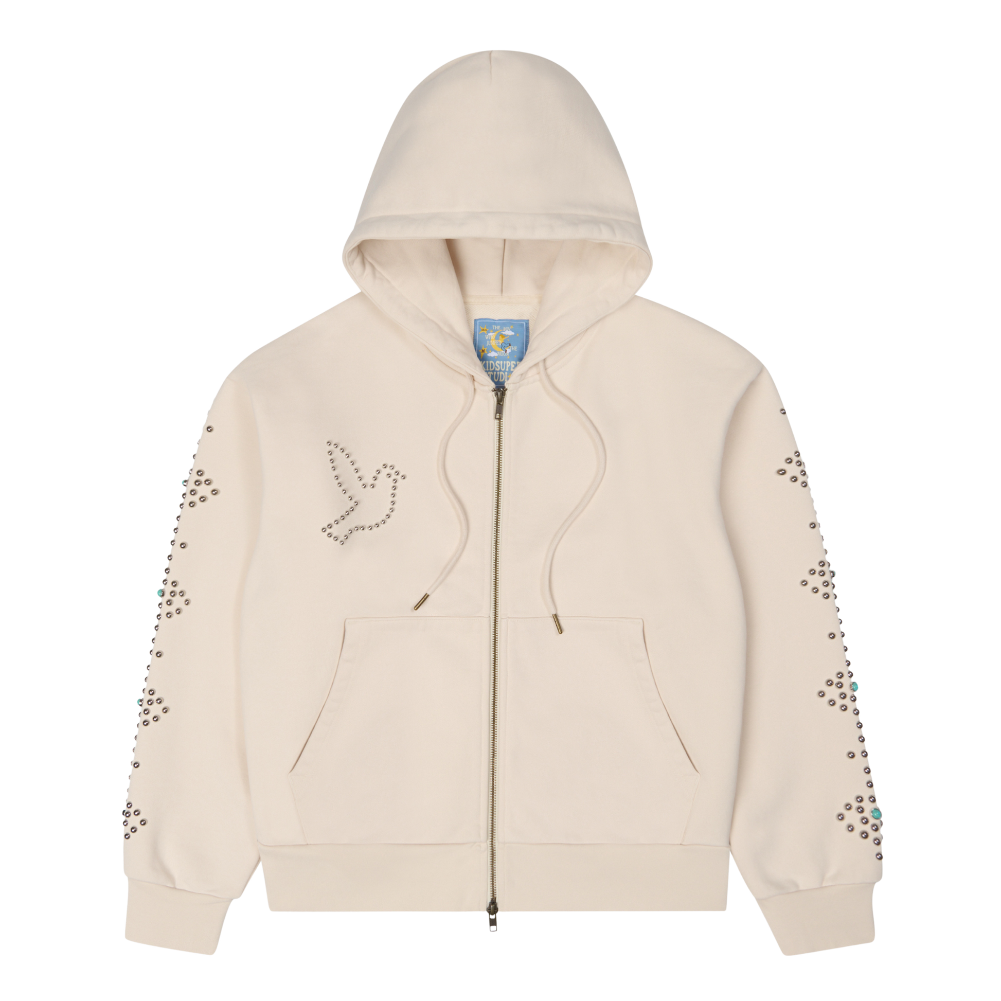 Dove &amp; Eye Studded Hoodie Vintage White