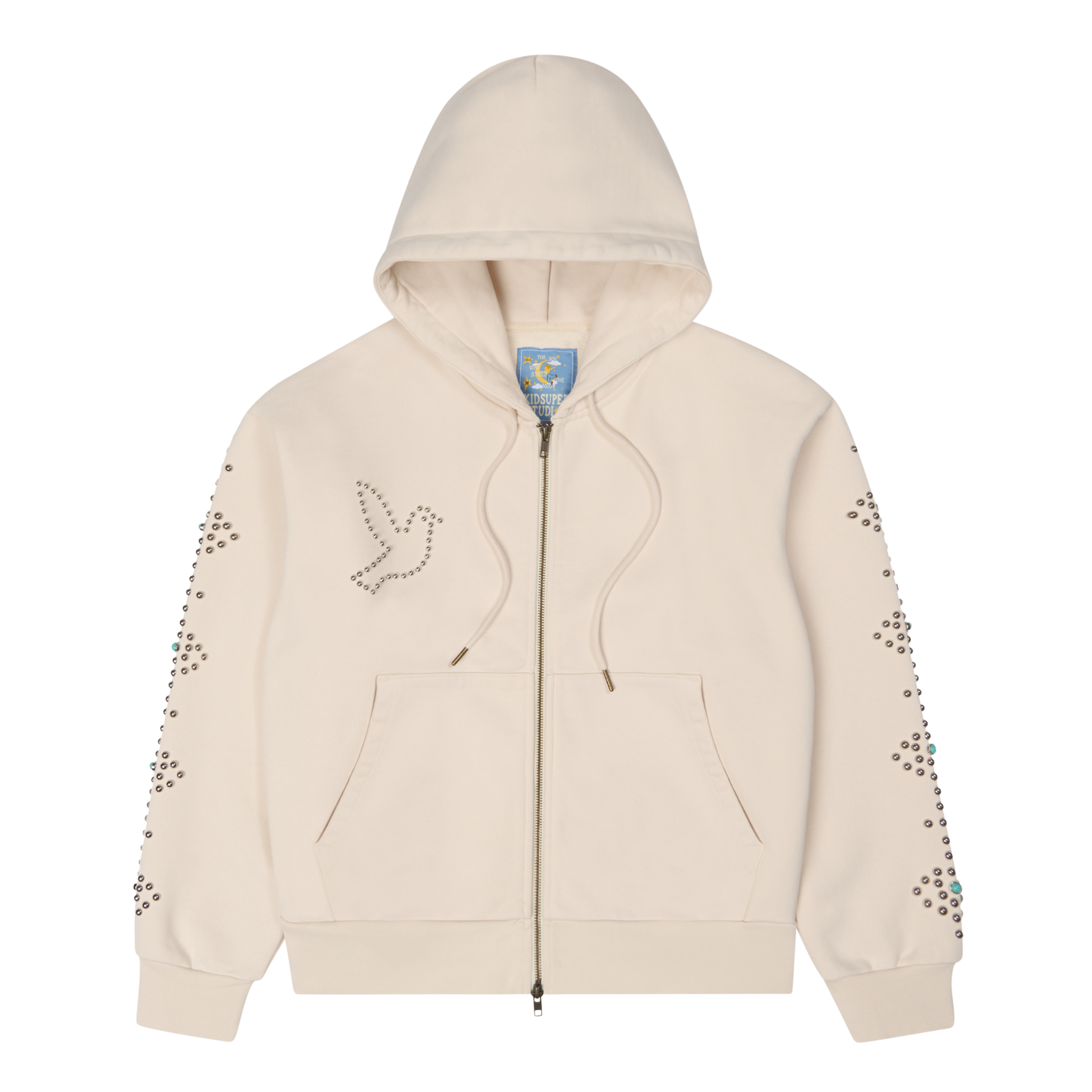 Dove &amp; Eye Studded Hoodie Vintage White