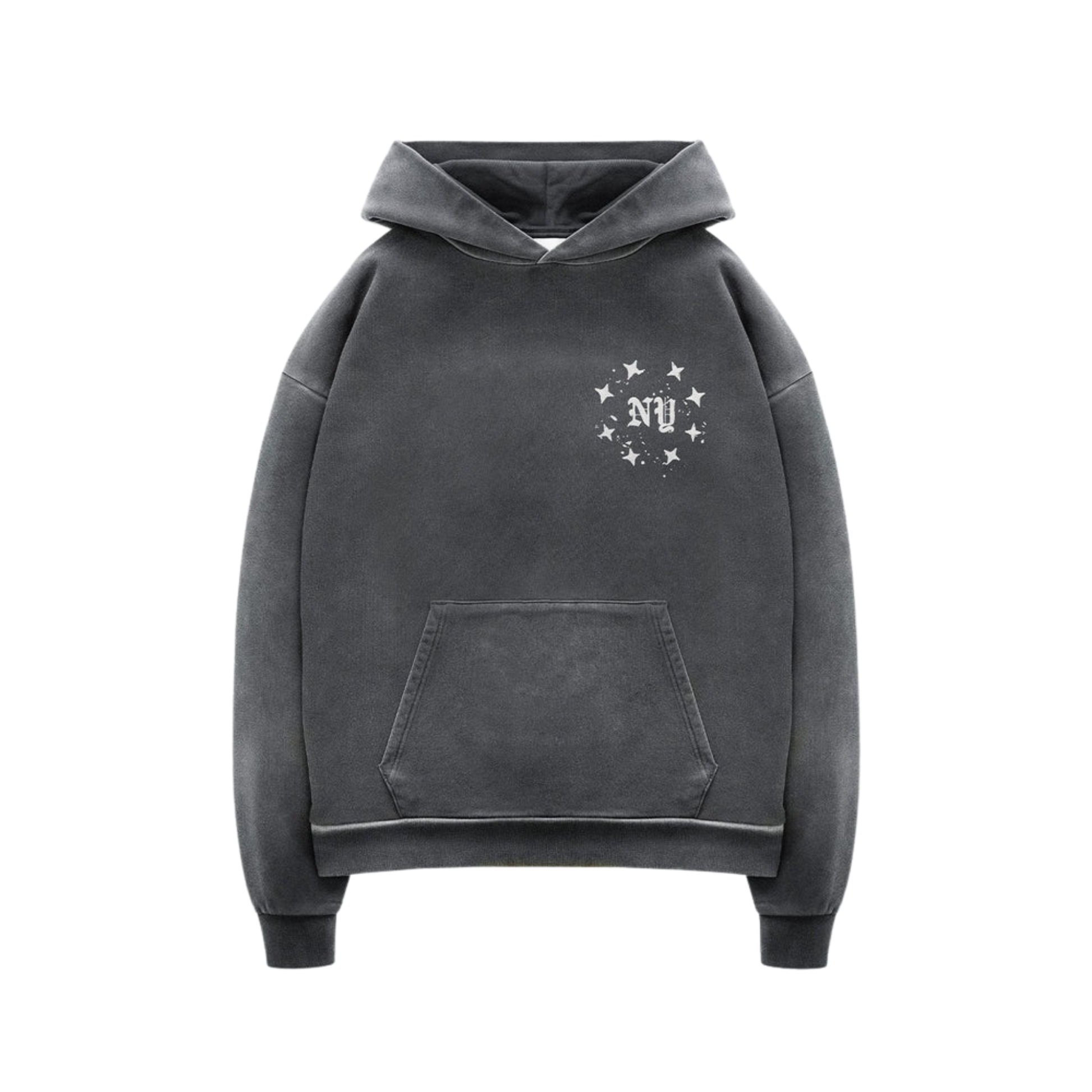 NY PAINT SPLATTER WASHED GREY HOODI