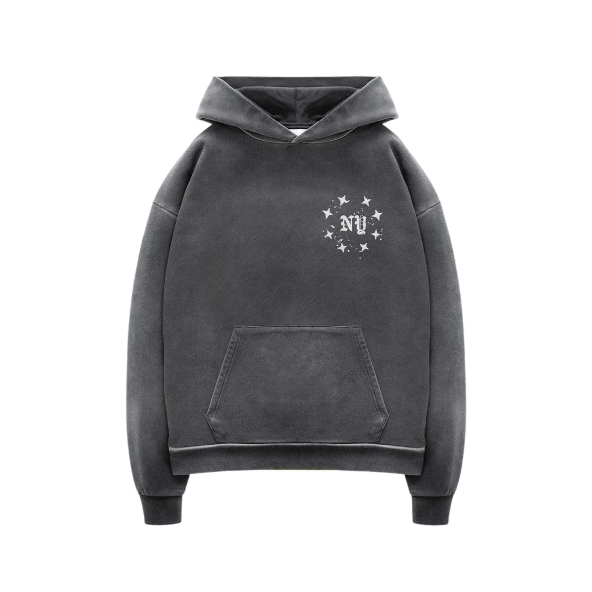 NY PAINT SPLATTER WASHED GREY HOODI