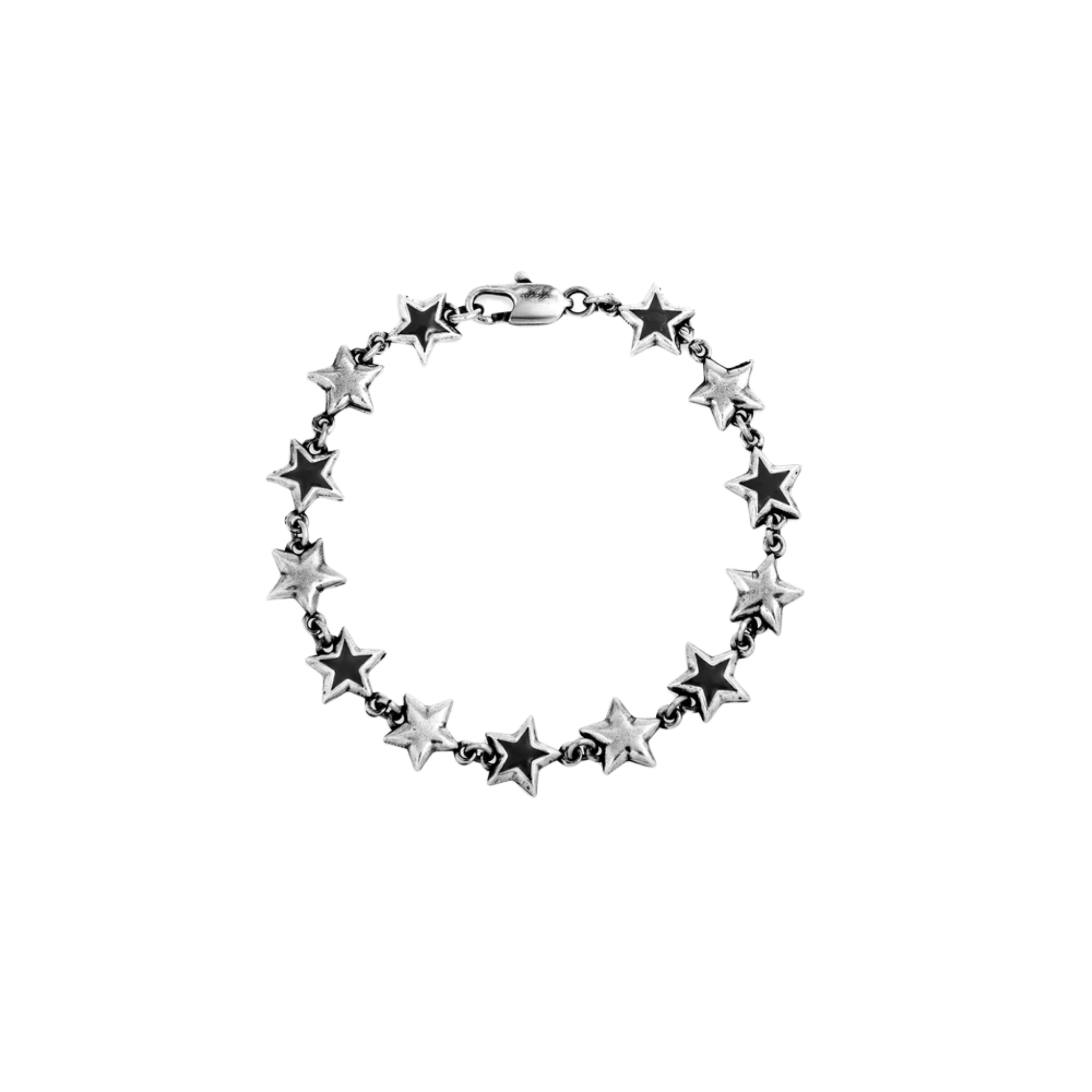 Black Enameled Stars Bracelet Silver
