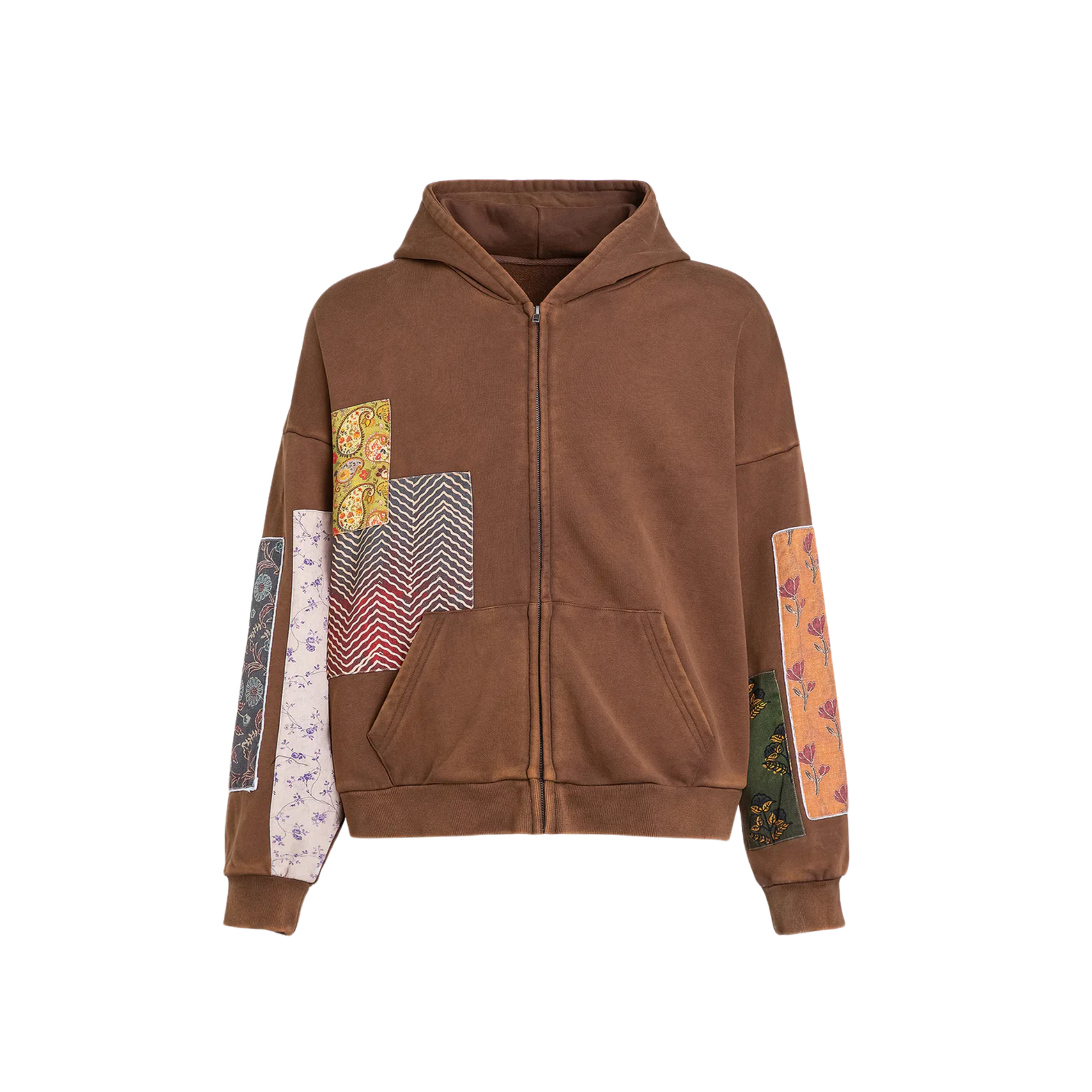 Tapestry Patchwork Zip Up Brown