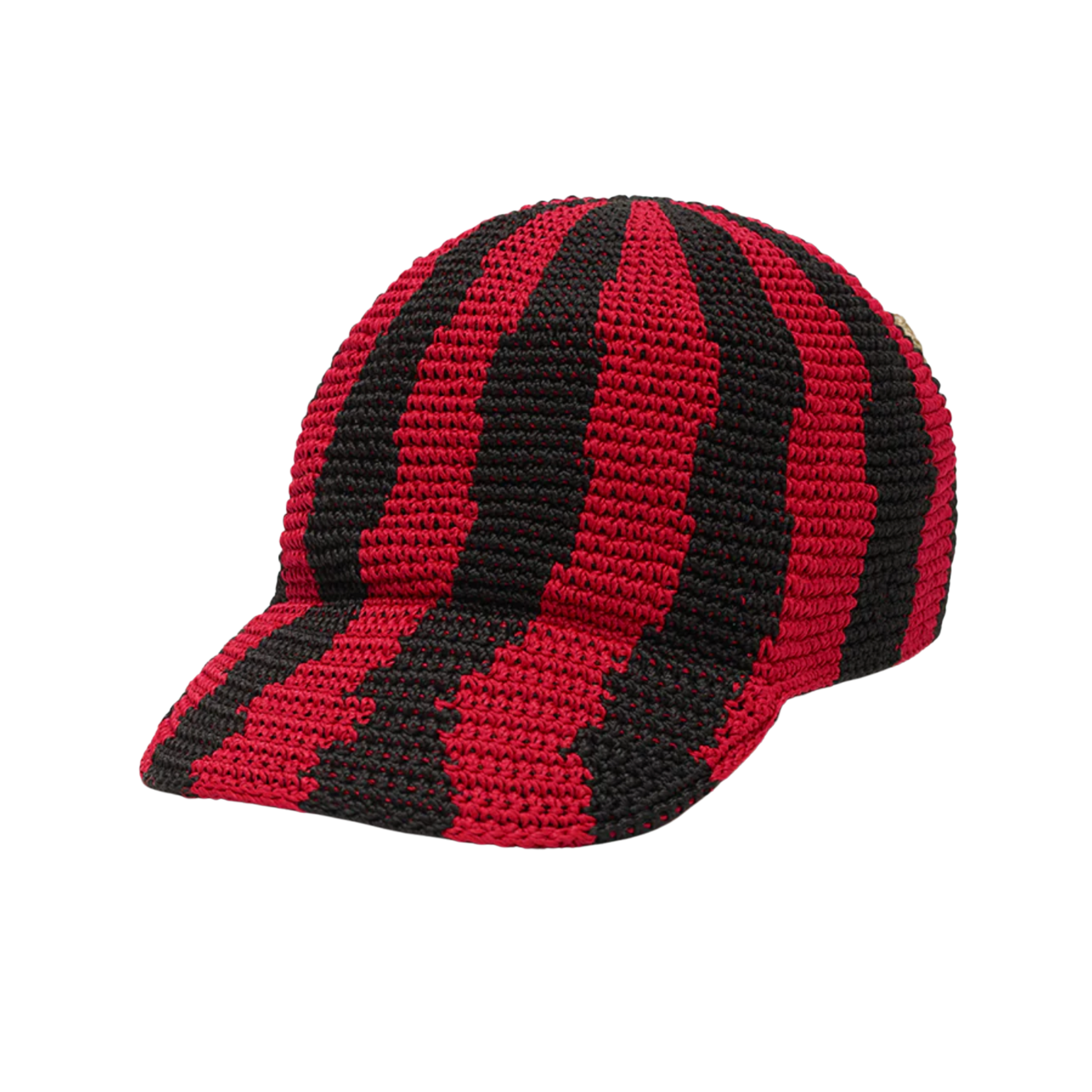 Striped Crochet Cap Red