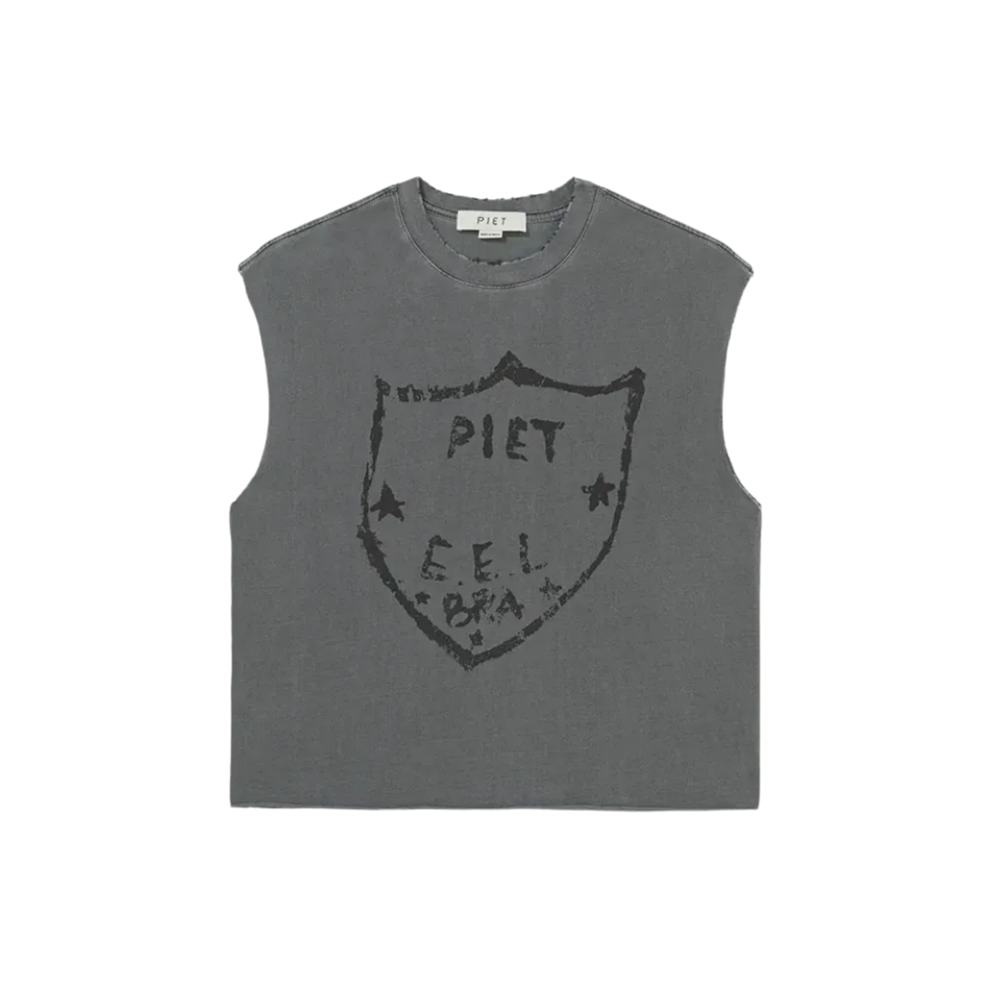 Emblem Raw Edge Oversized Tank Top - Vintage Black