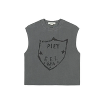 Emblem Raw Edge Oversized Tank Top - Vintage Black