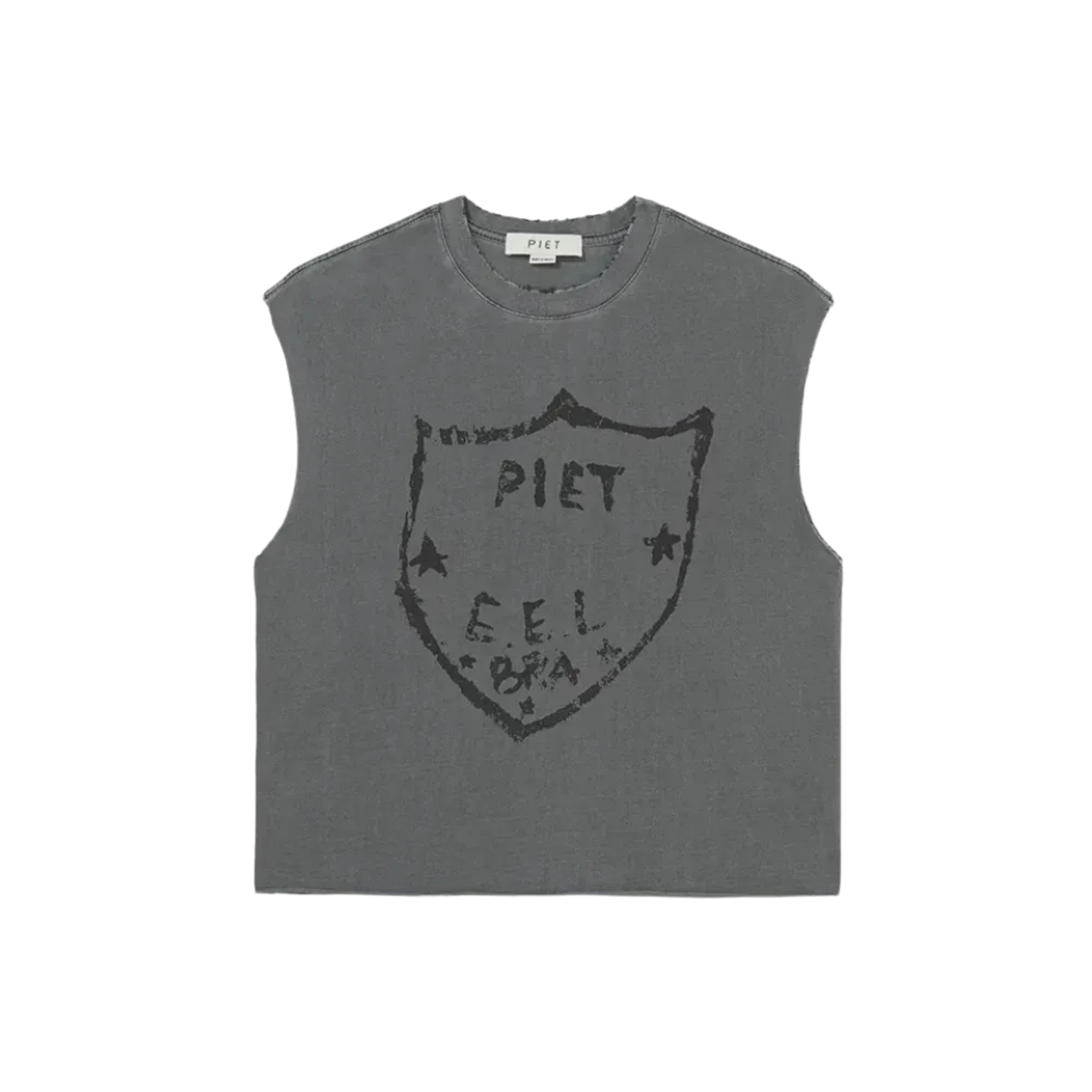 Emblem Raw Edge Oversized Tank Top - Vintage Black