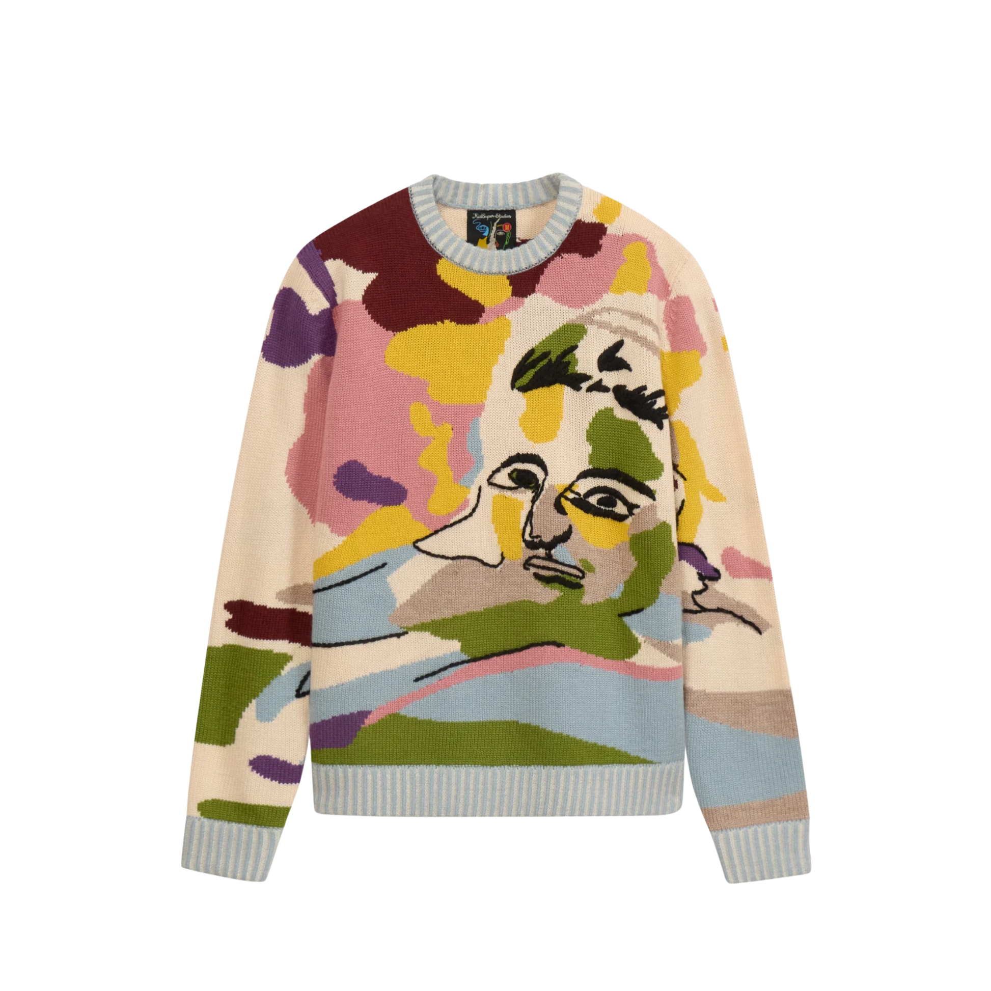 Hand Embroidered Jacquard Girl Face Sweater