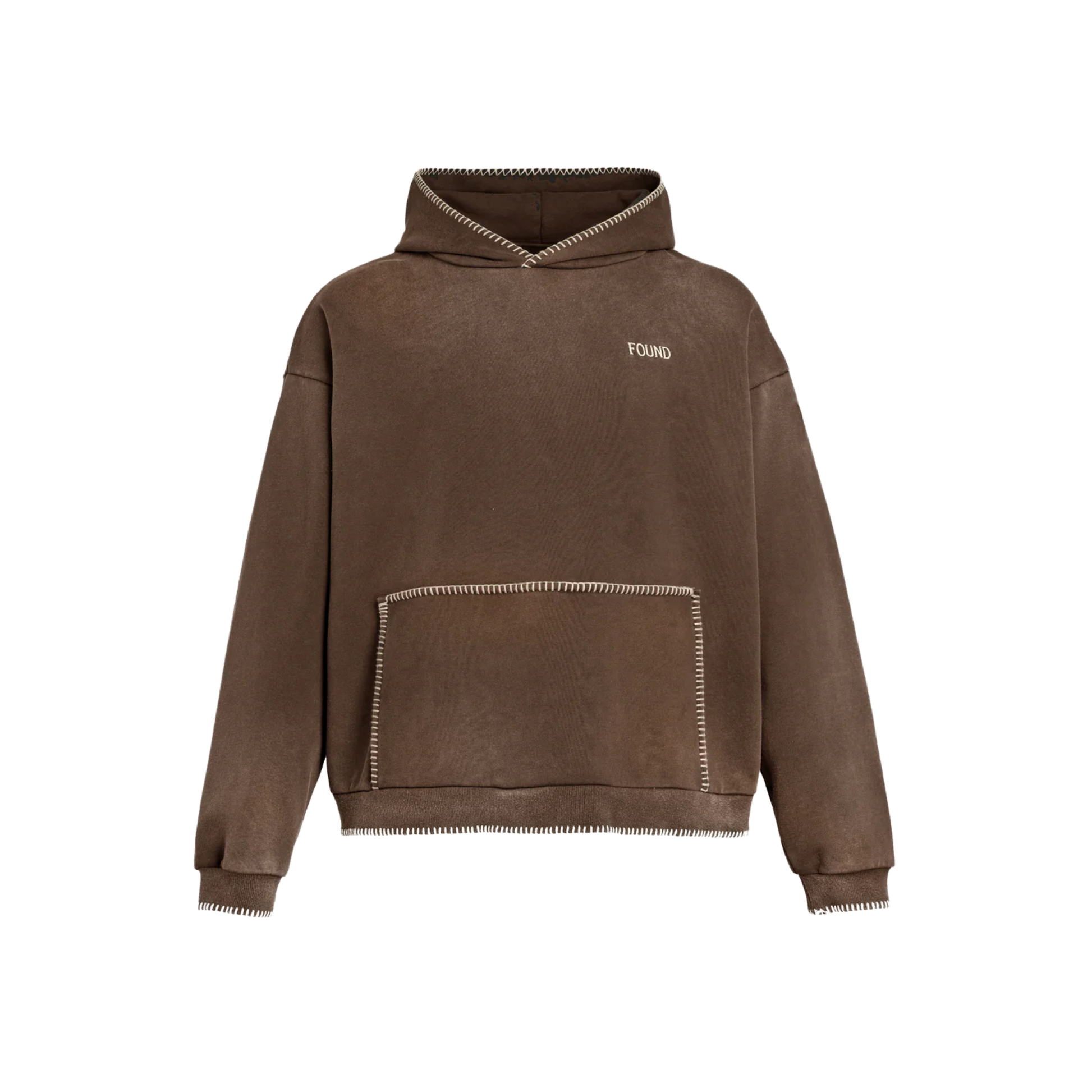 Stitched Border Logo Hoodie Brown