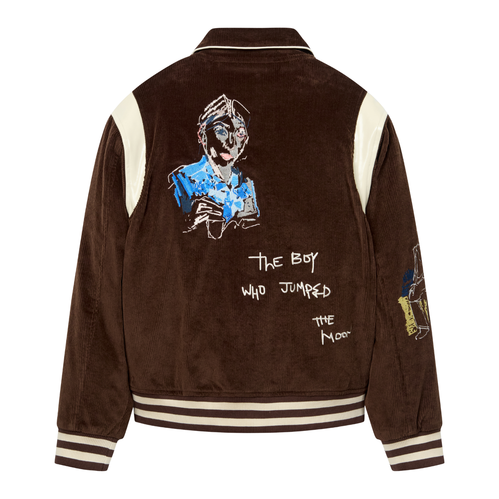 Washed Corduroy Embroidered Faces Jacket