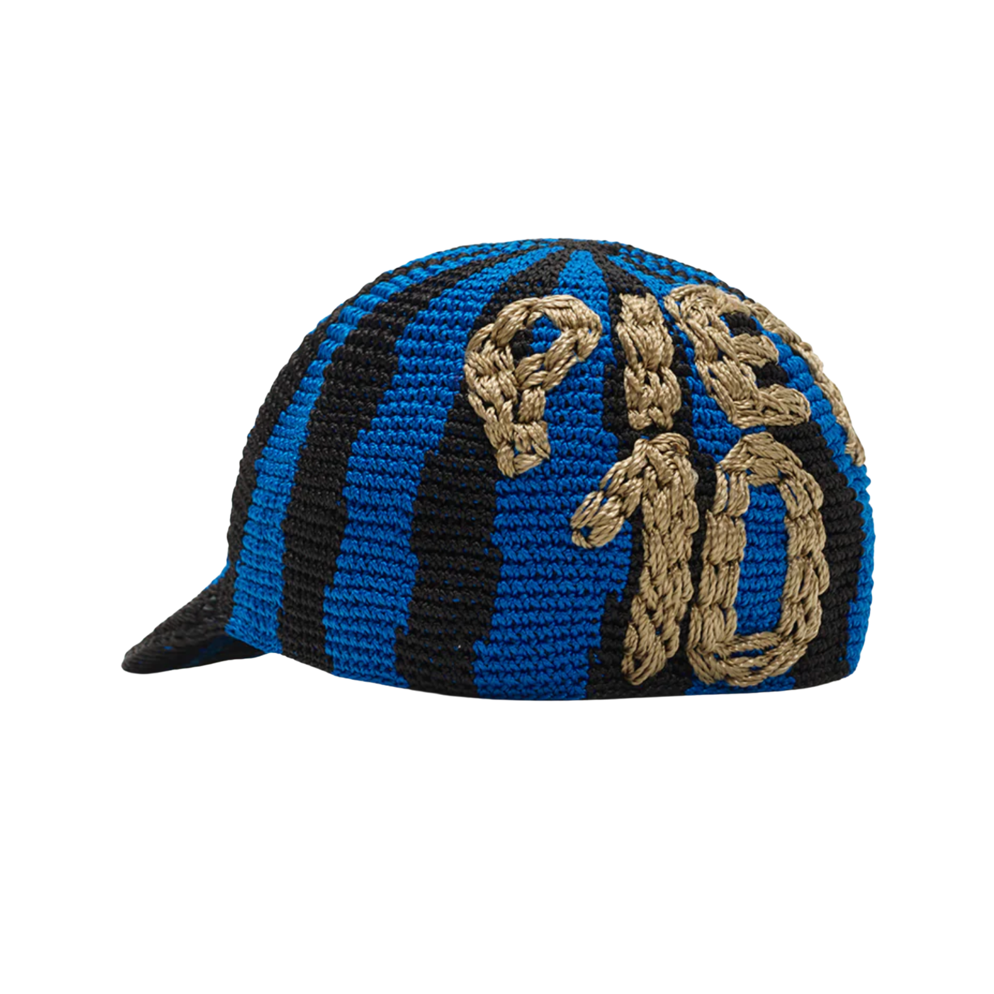 Striped Crochet Cap Blue