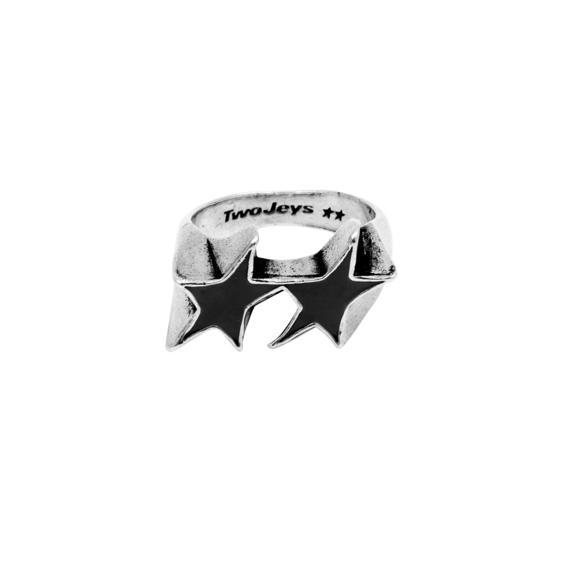 Icon Black Enameled Single Ring Silver