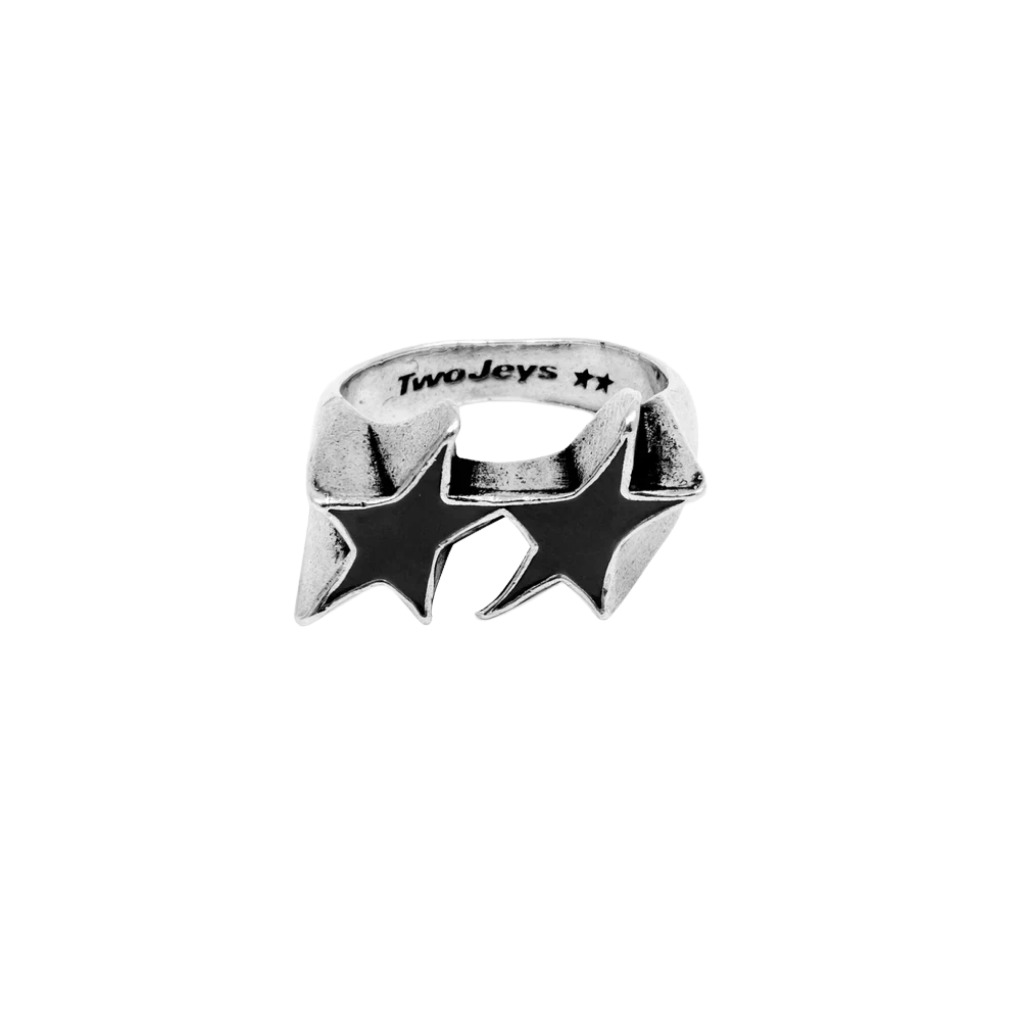 Icon Black Enameled Single Ring Silver