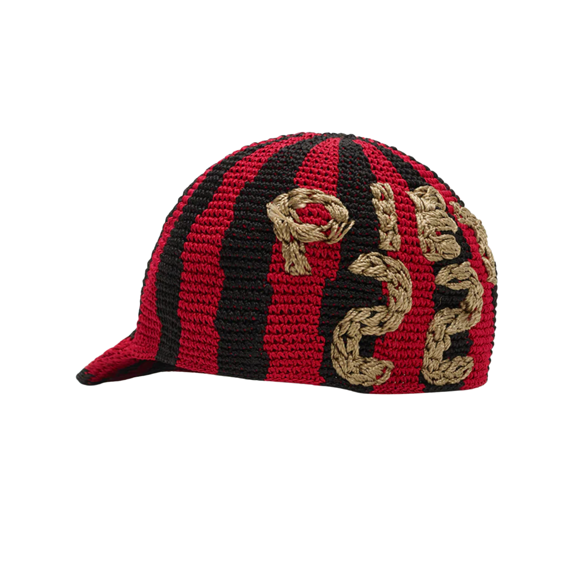 Striped Crochet Cap Red