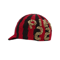 Striped Crochet Cap Red