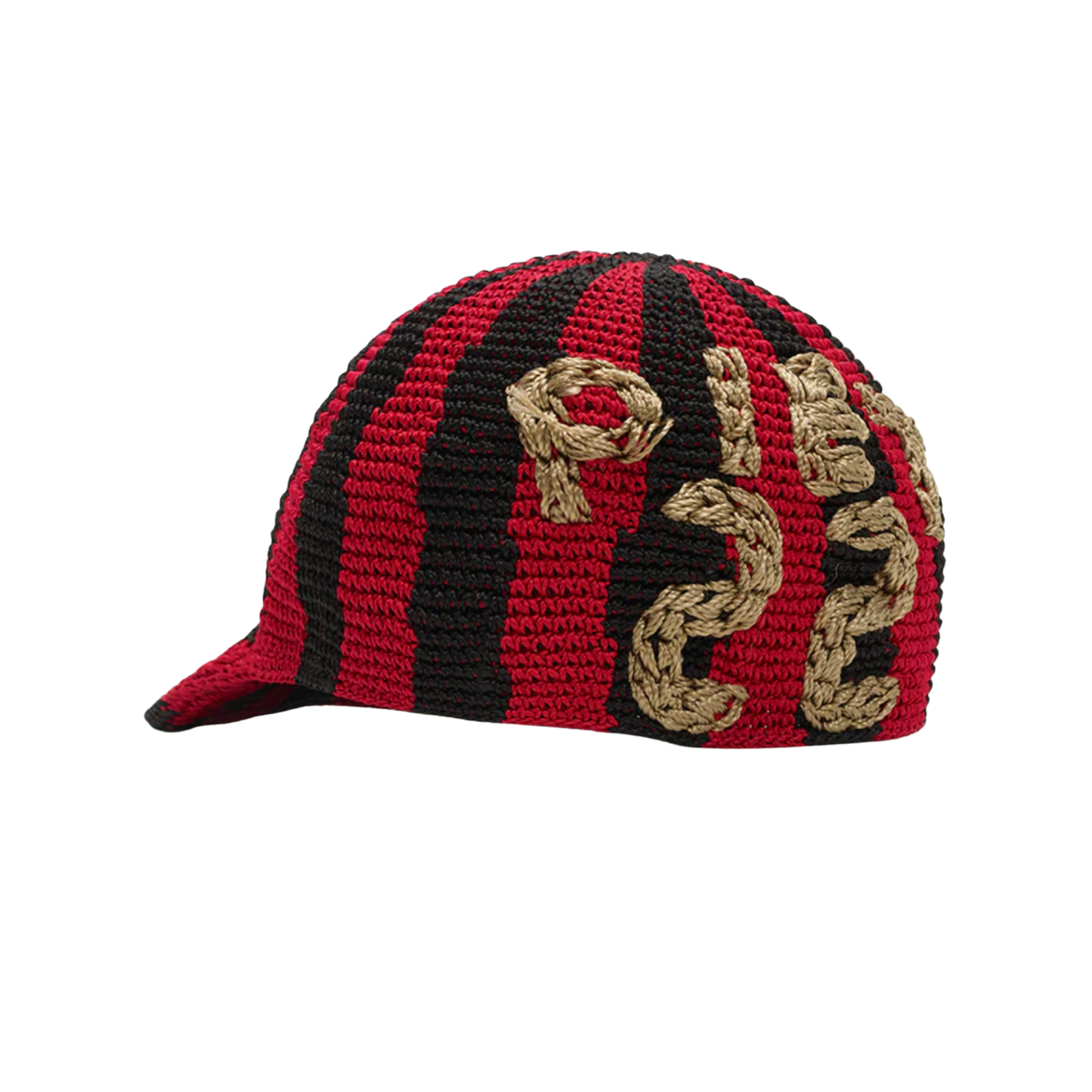Striped Crochet Cap Red