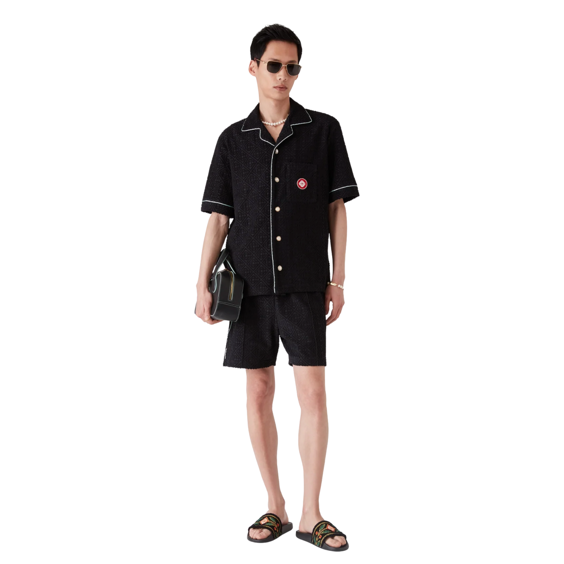 Monogram Jacquard Short Sleeve Towelling Shirt Black