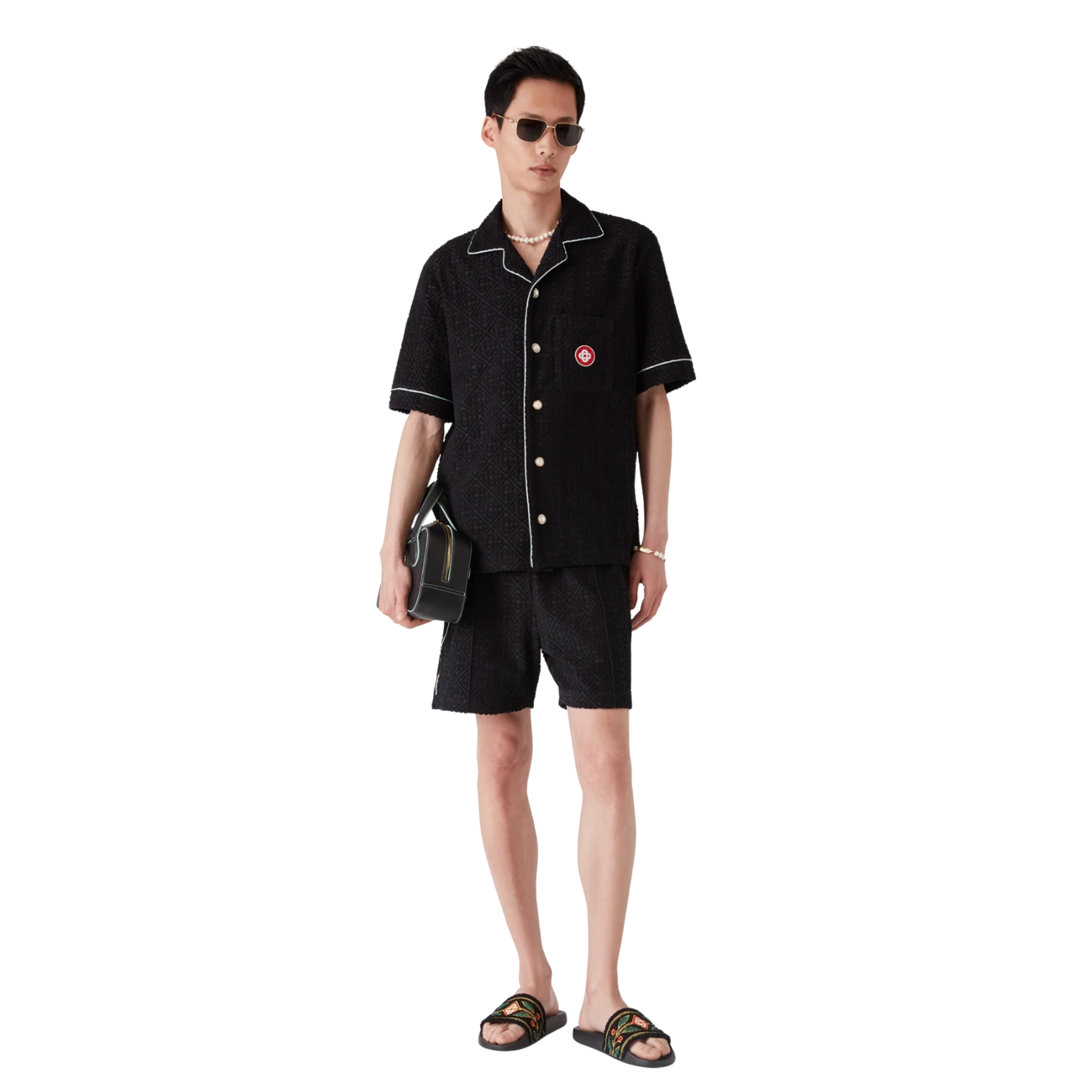 Monogram Jacquard Short Sleeve Towelling Shirt Black