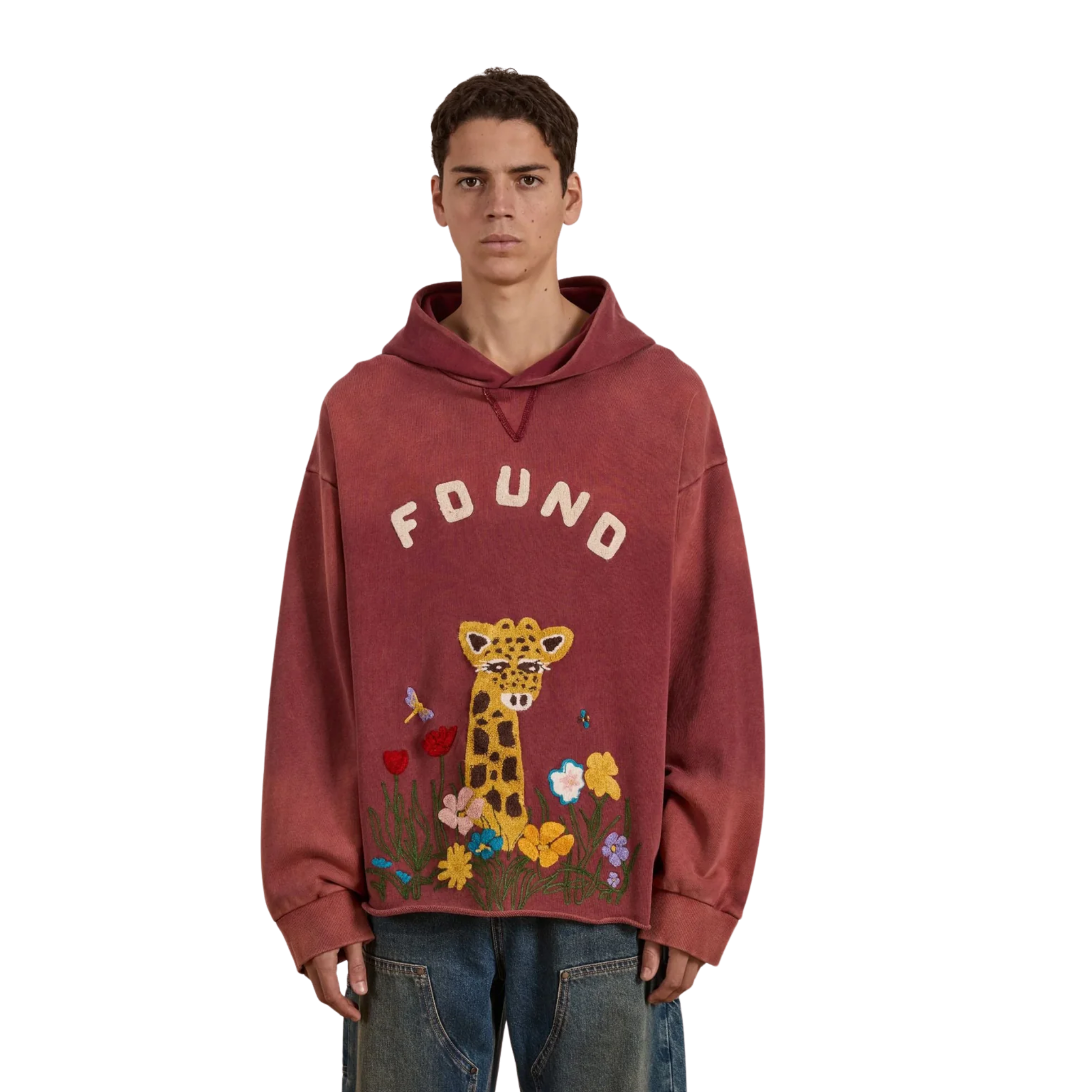Wildlife Chenile Embroidered Hoodie Washed Berry
