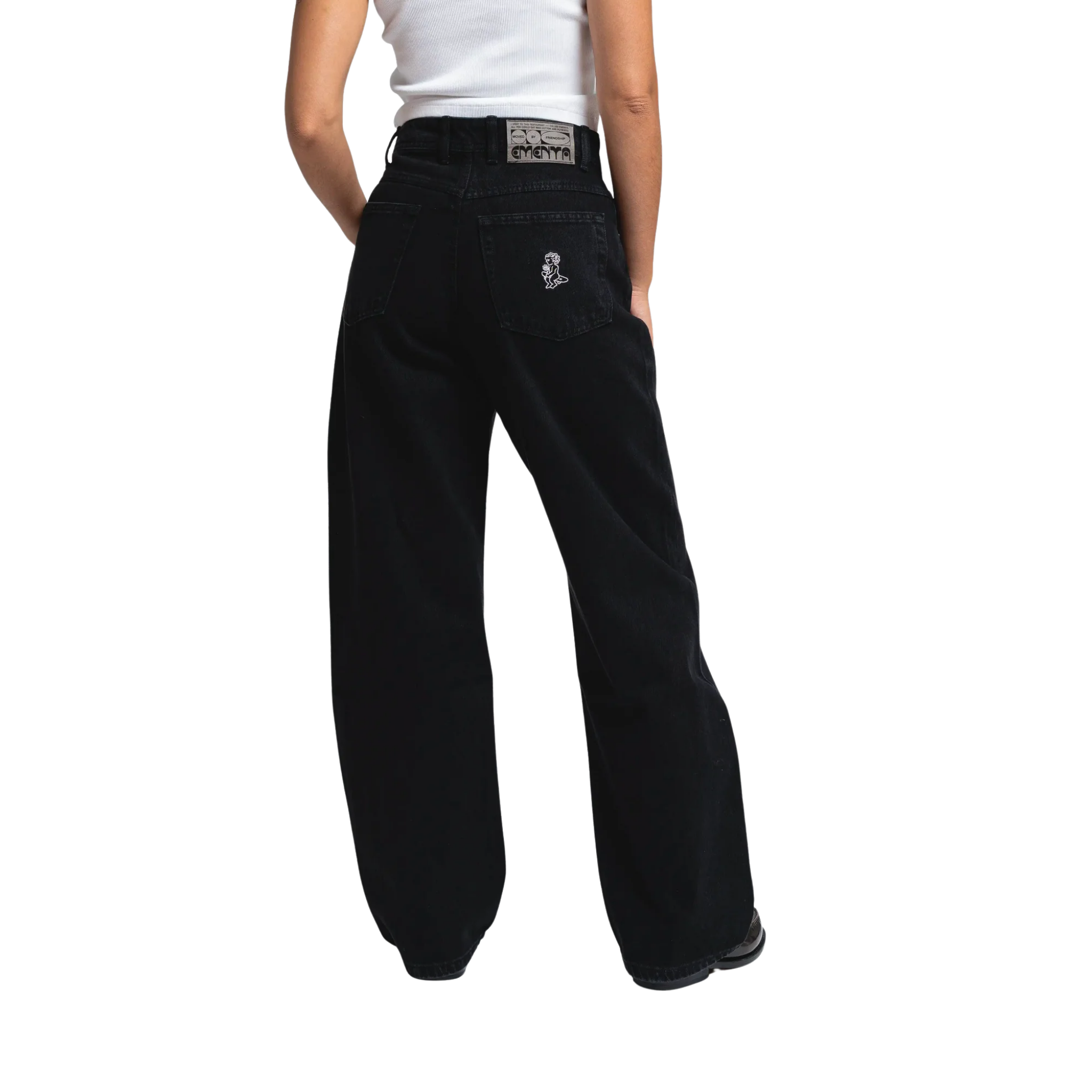 LOOFA IKON FLOWER DENIM PANTS BLACK