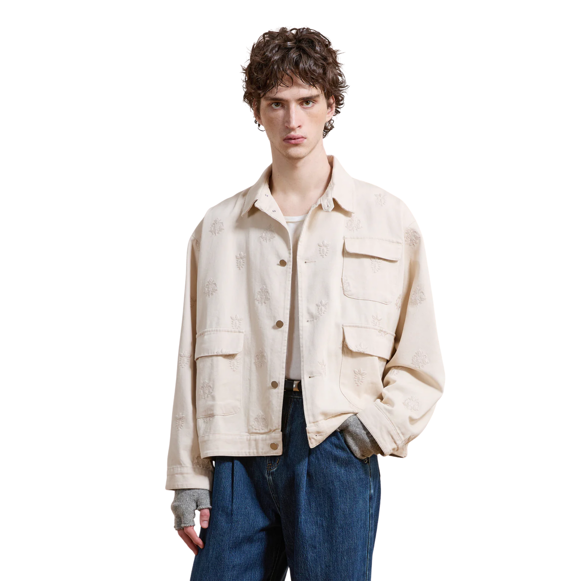 Embroidered Motif Jacket Dirty White