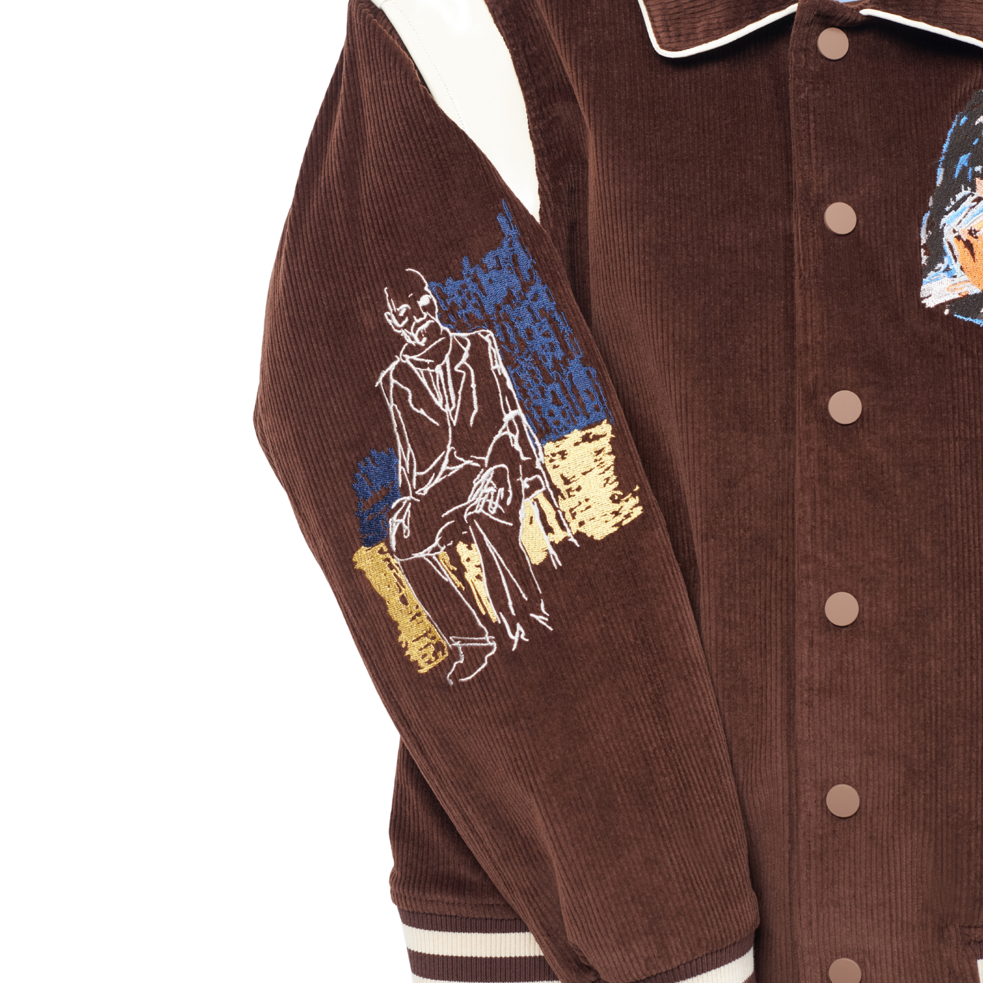 Washed Corduroy Embroidered Faces Jacket