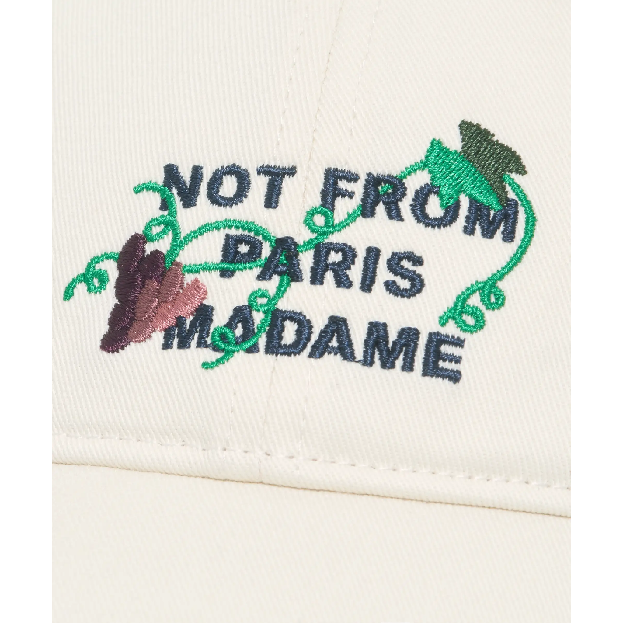 Vine Embroidered Slogan Cap Off White