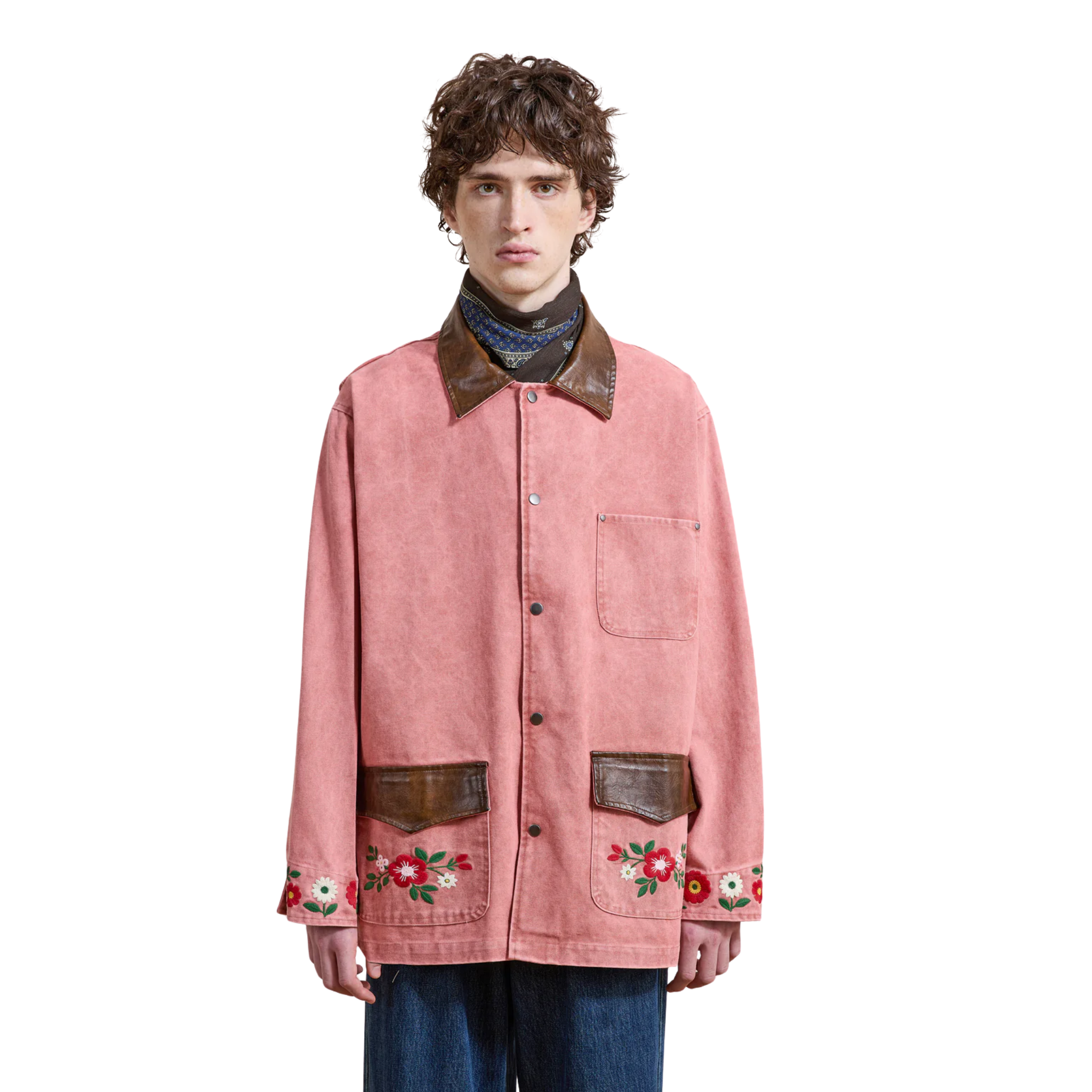 Canvas Embroidered Work Jacket Vintage Salmon